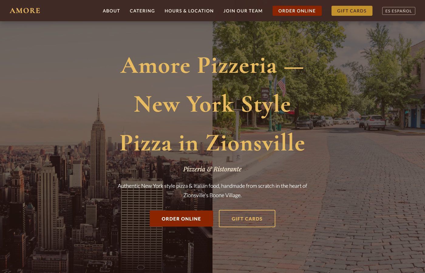The Amore Pizzeria website